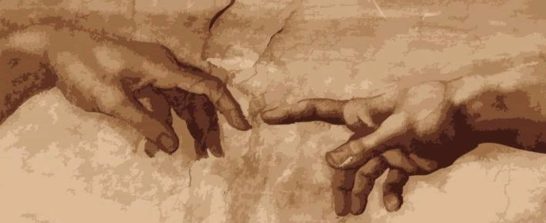 two hands reaching for each other. Index fingers nearly touching.